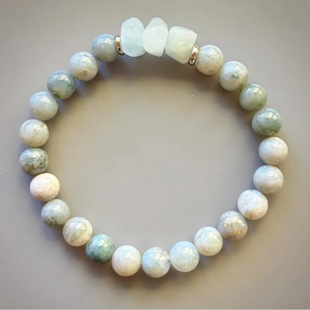 Natural Blue Ocean Jasper and Aquamarine Beaded Bracelet - Picture 4 of 7